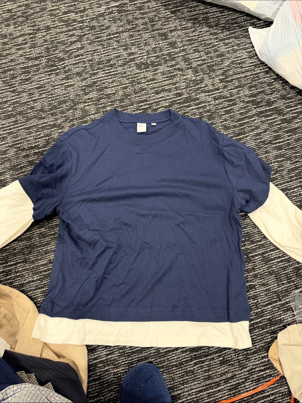 Aritzia Navy and Cream Layered-Look Long Sleeve Tee
